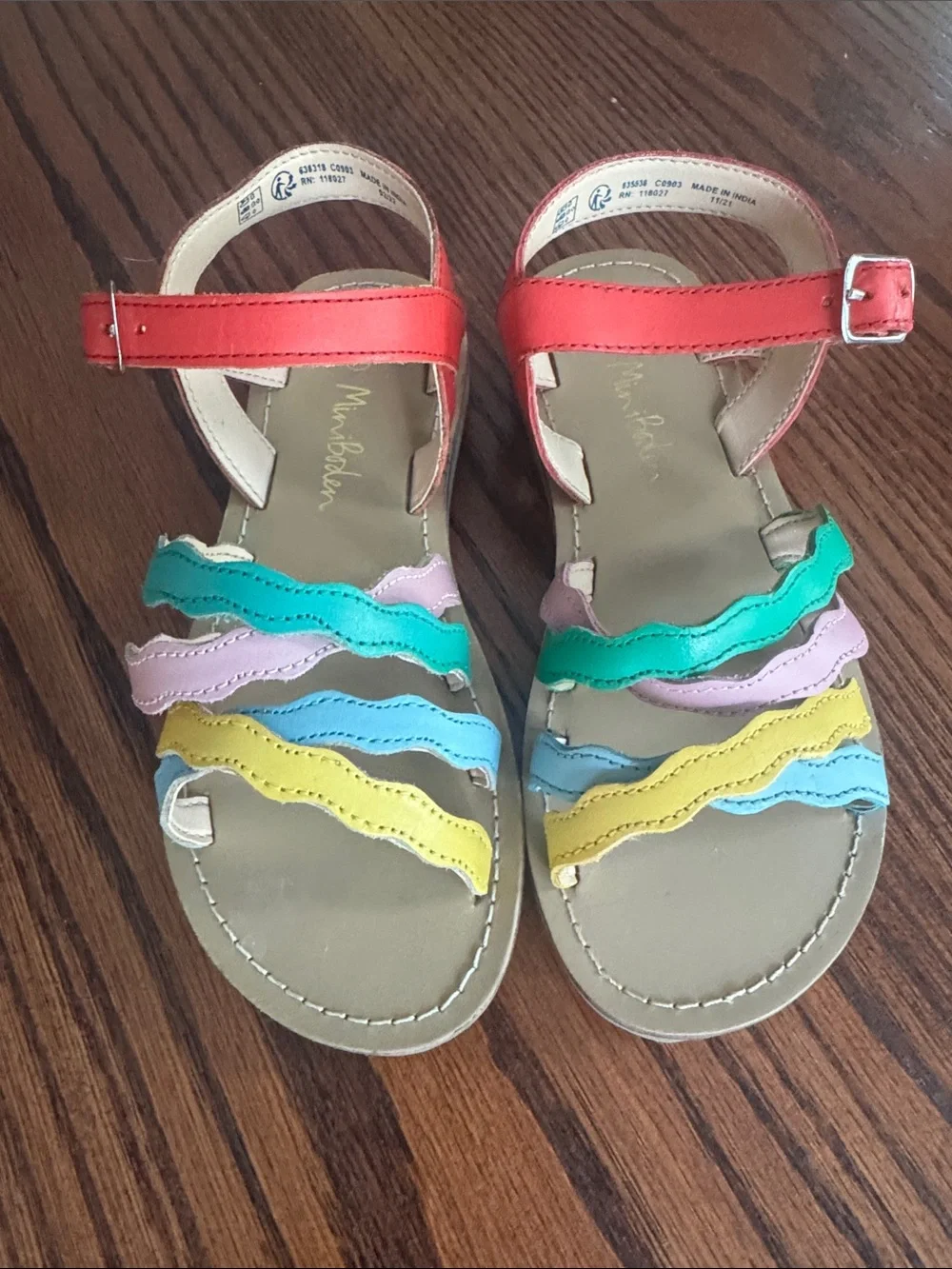 Mini Boden Multicolor Wavy Strap Sandals - Red, Yellow, Blue, Green, Pink